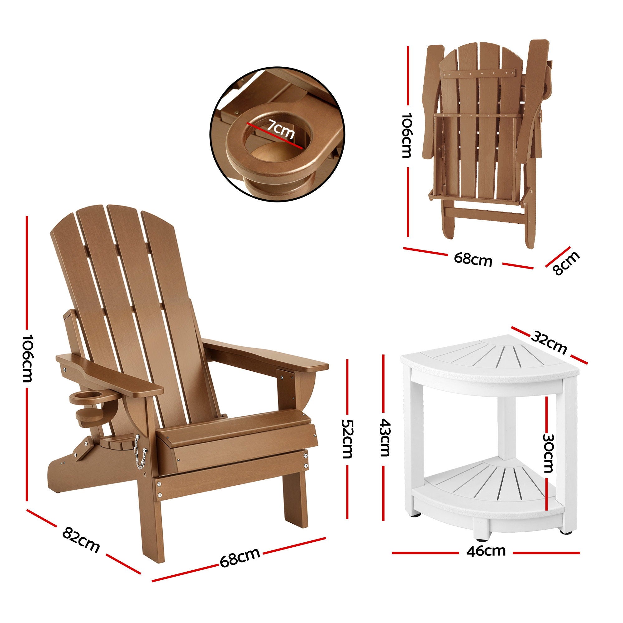 Gardeon Adirondack Outdoor Chair Set 3 Piece | Simpledeals