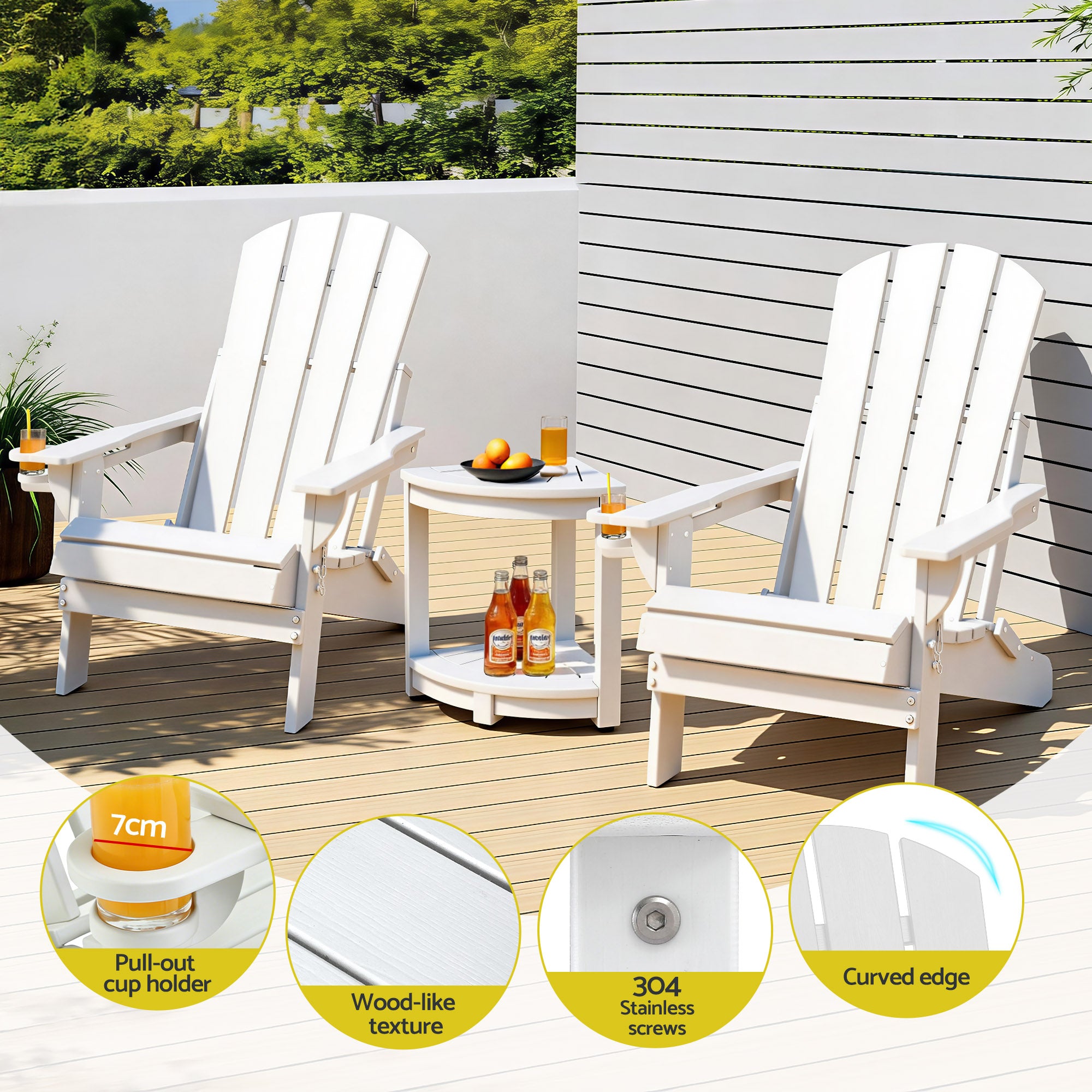 Adirondack Outdoor Chair Table Set HDPE 3pc | Simpledeals