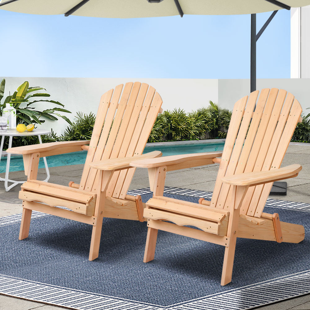 Patio Furniture Outdoor Chairs Beach Chair Wooden Adirondack Garden Lounge 2PC