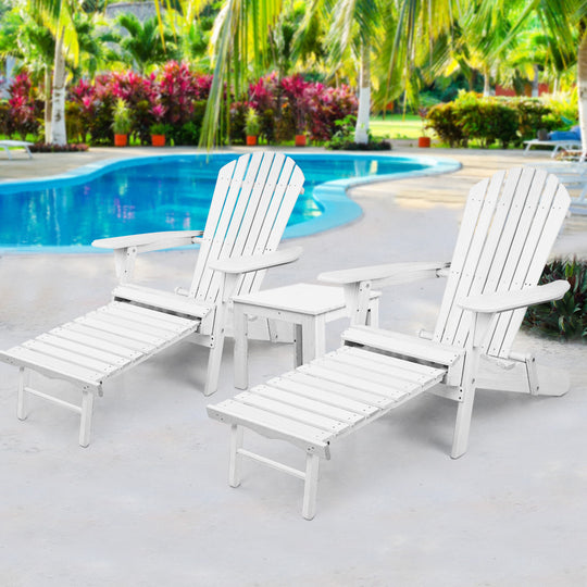 3 Piece Outdoor Adirondack Lounge Beach Chair Set - White - Outdoor Sofas & Lounge Sets