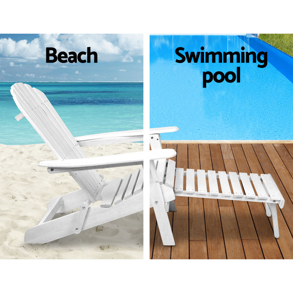 3 Piece Outdoor Adirondack Lounge Beach Chair Set - White