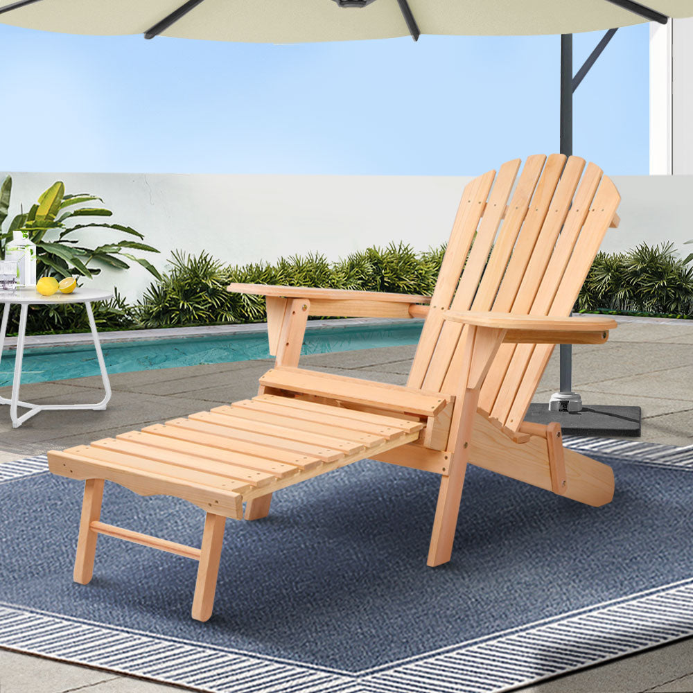 Outdoor Chairs - Natural Wood Sun Lounge