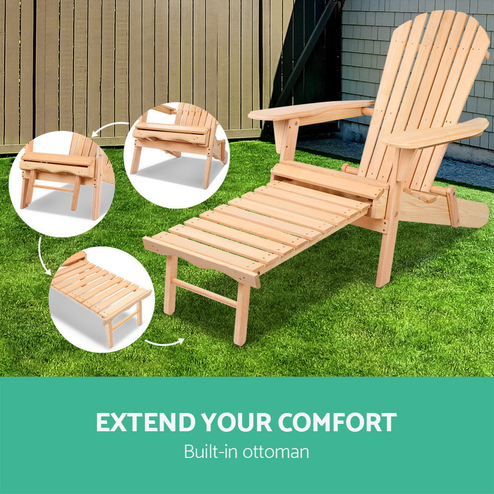 Outdoor Chairs - Natural Wood Sun Lounge