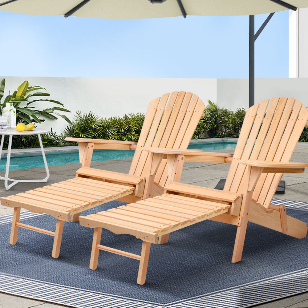 Outdoor Chairs Set - Natural Wood Sun Lounge
