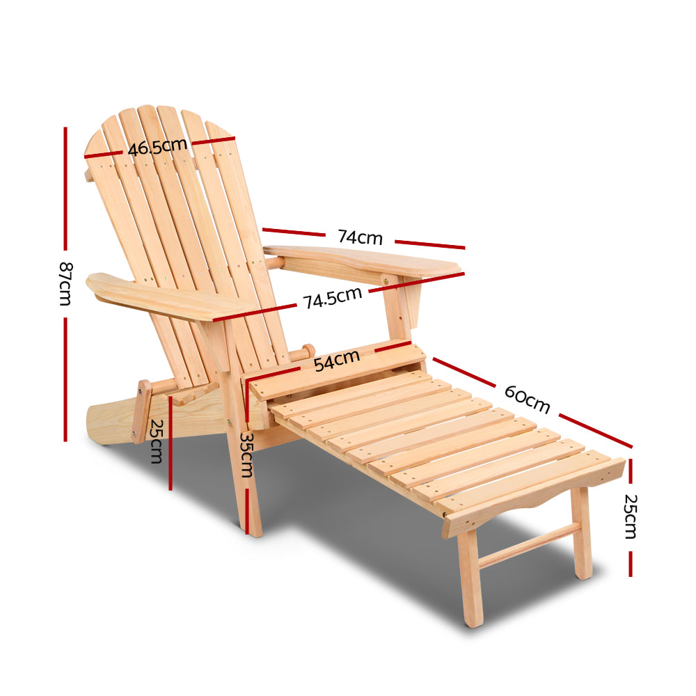 Outdoor Chairs Set - Natural Wood Sun Lounge