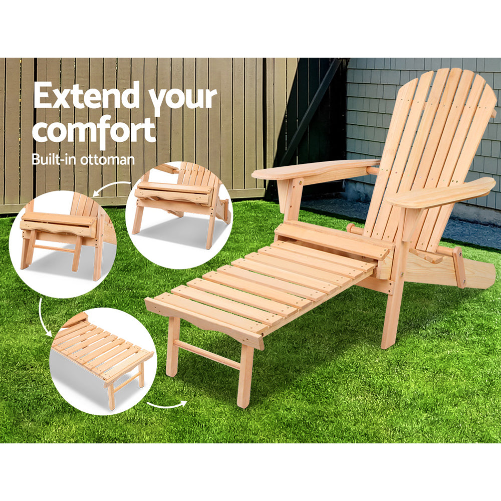 Outdoor Chairs Set - Natural Wood Sun Lounge