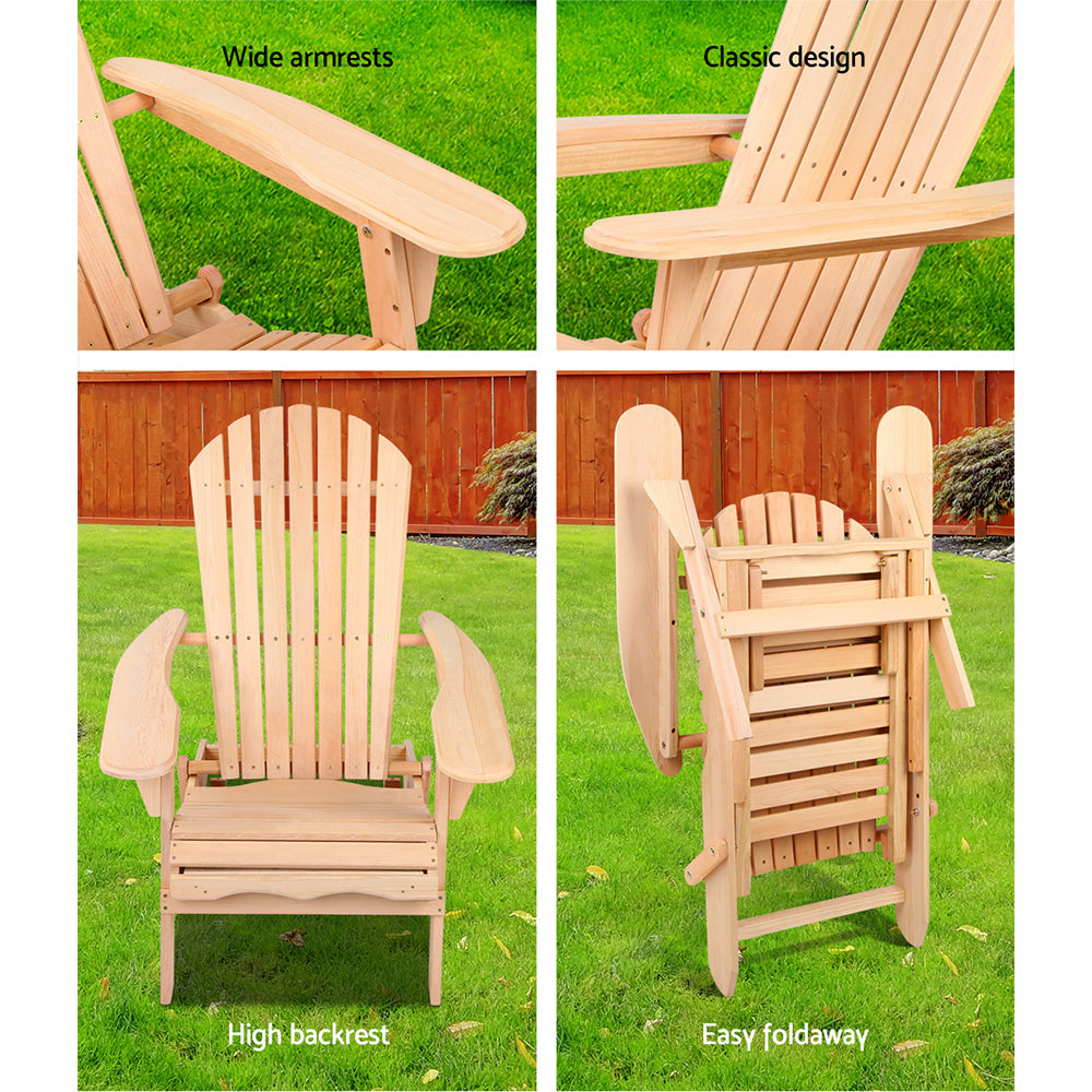 Outdoor Chairs Set - Natural Wood Sun Lounge