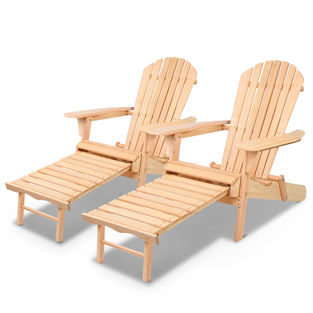 Outdoor Chairs Set - Natural Wood Sun Lounge