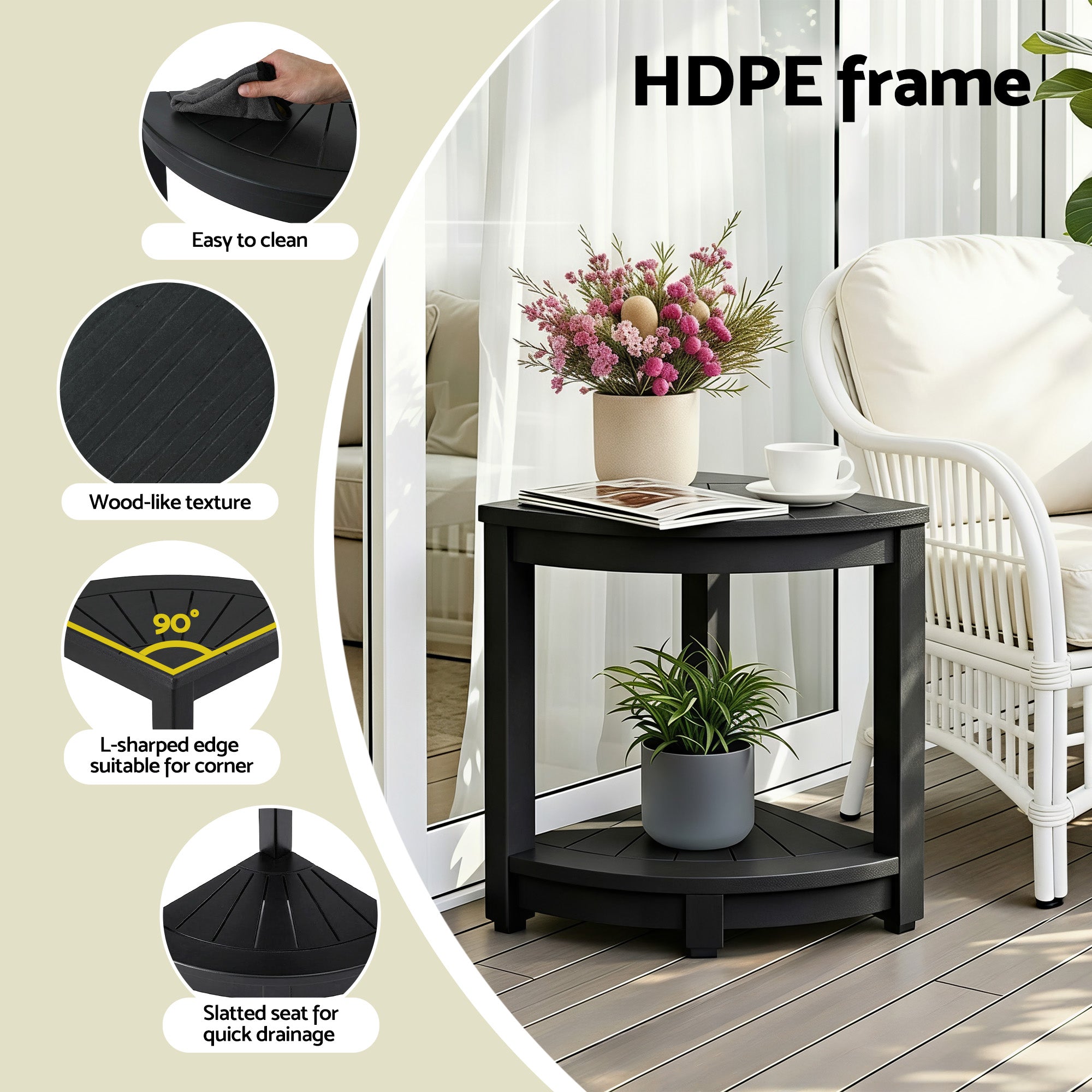 HDPE Outdoor Side Table Corner Shower Stool | Simpledeals