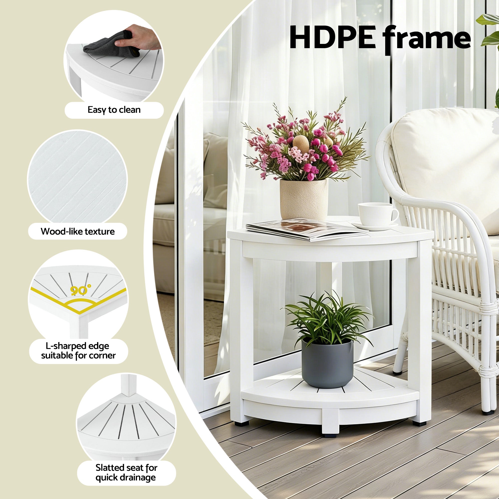 HDPE Shower Stool Corner Bench Outdoor Side Table | Simpledeals