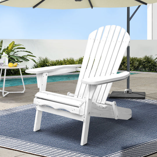 Outdoor Furniture Adirondack Chairs Beach Chair Lounge Wooden Patio Garden - Gardeon Foldable White Ntlchair