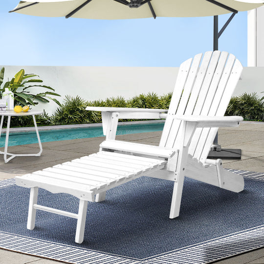 Sun Lounge Outdoor Chairs Wooden Foldable Patio Furniture Adirondack White - Gardeon Chair Ottoman Beach