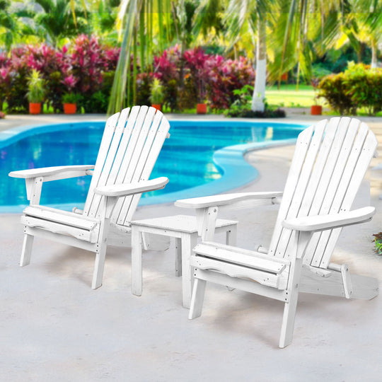 3 Piece Outdoor Adirondack Beach Chair and Table Set - White - Outdoor Sofas & Lounge Sets