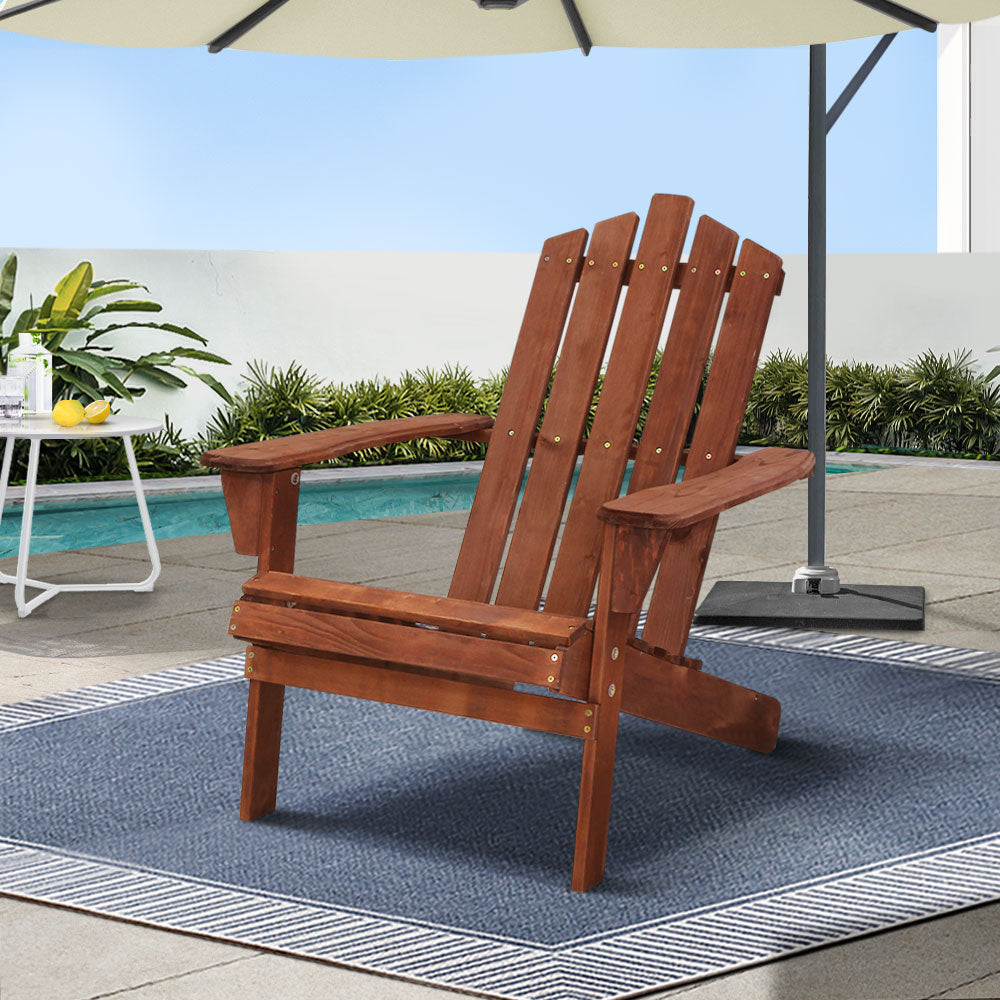 Outdoor Sun Lounge Beach Chairs Table Setting Wooden Adirondack Patio Brown Chair - Gardeon