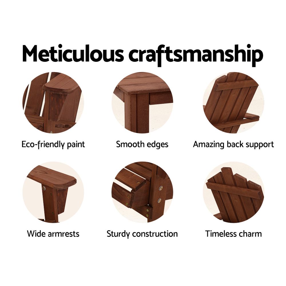 Outdoor Sun Lounge Beach Chairs Table Setting Wooden Adirondack Patio Brown Chair, Wooden finish