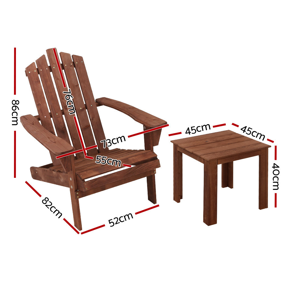Outdoor Sun Lounge Beach Chairs Table Setting Wooden Adirondack Patio Chair Brwon | Wooden finish