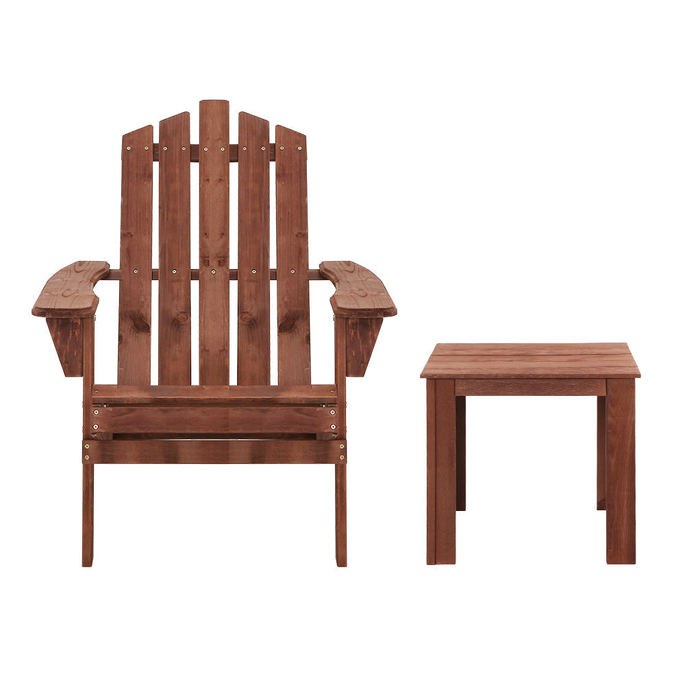 Gardeon - Outdoor Sun Lounge Beach Chairs Table Setting Wooden Adirondack Patio Chair Brwon