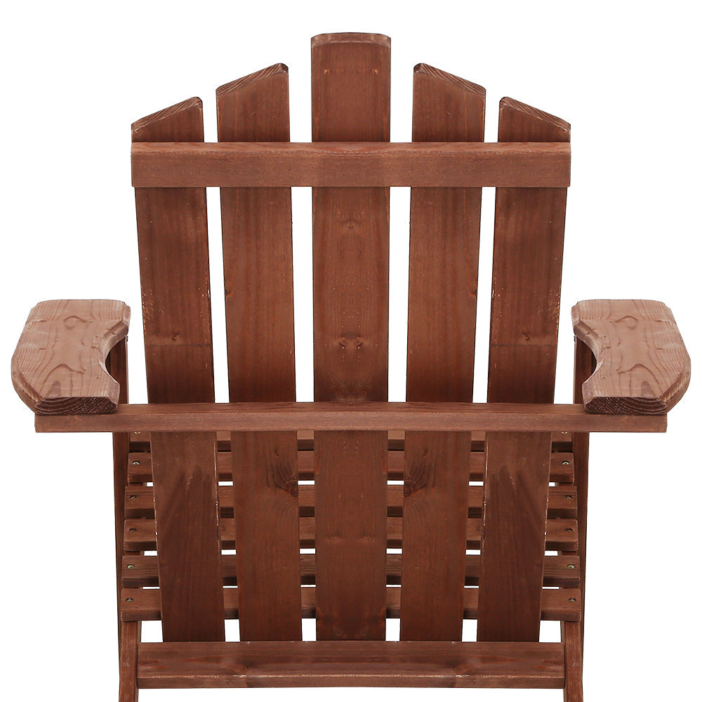Outdoor Sun Lounge Beach Chairs Table Setting Wooden Adirondack Patio Chair Brwon | Gardeon