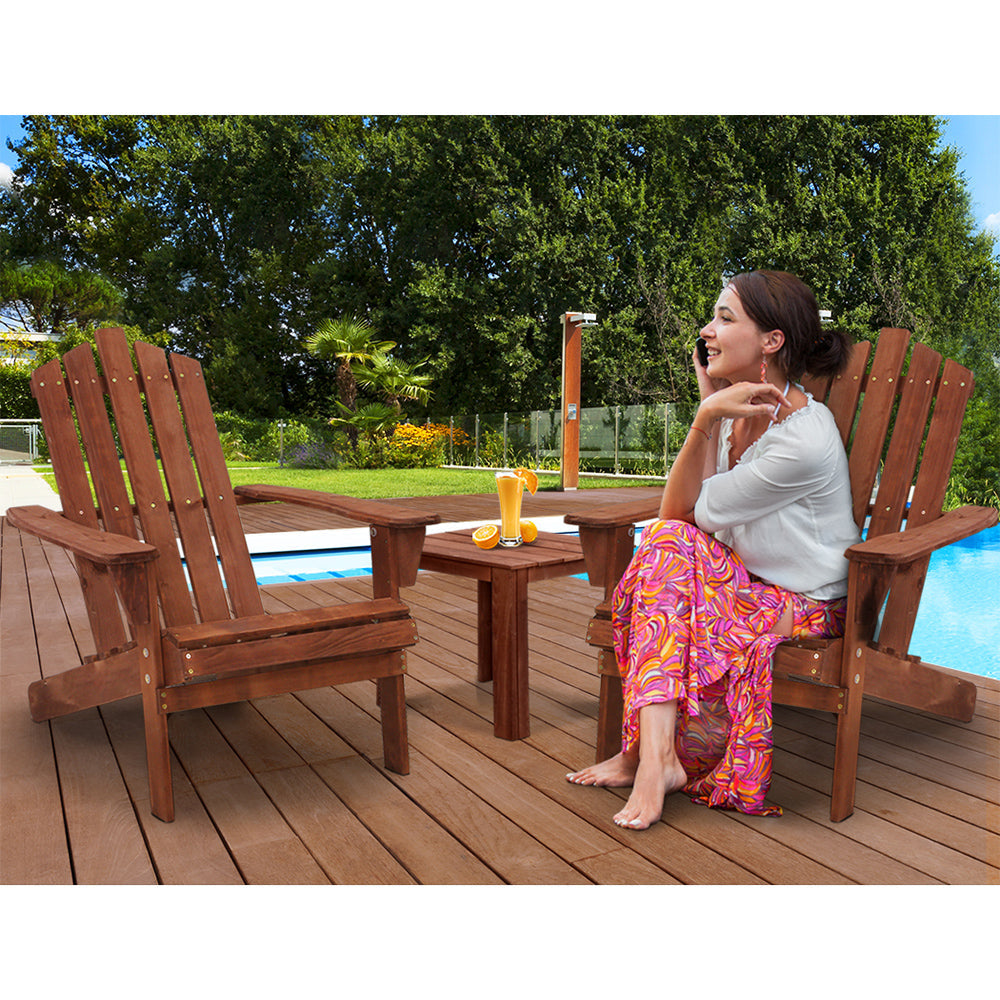 Outdoor Sun Lounge Beach Chairs Table Setting Wooden Adirondack Patio Chair Brwon - Outdoor Sofas & Lounge Sets