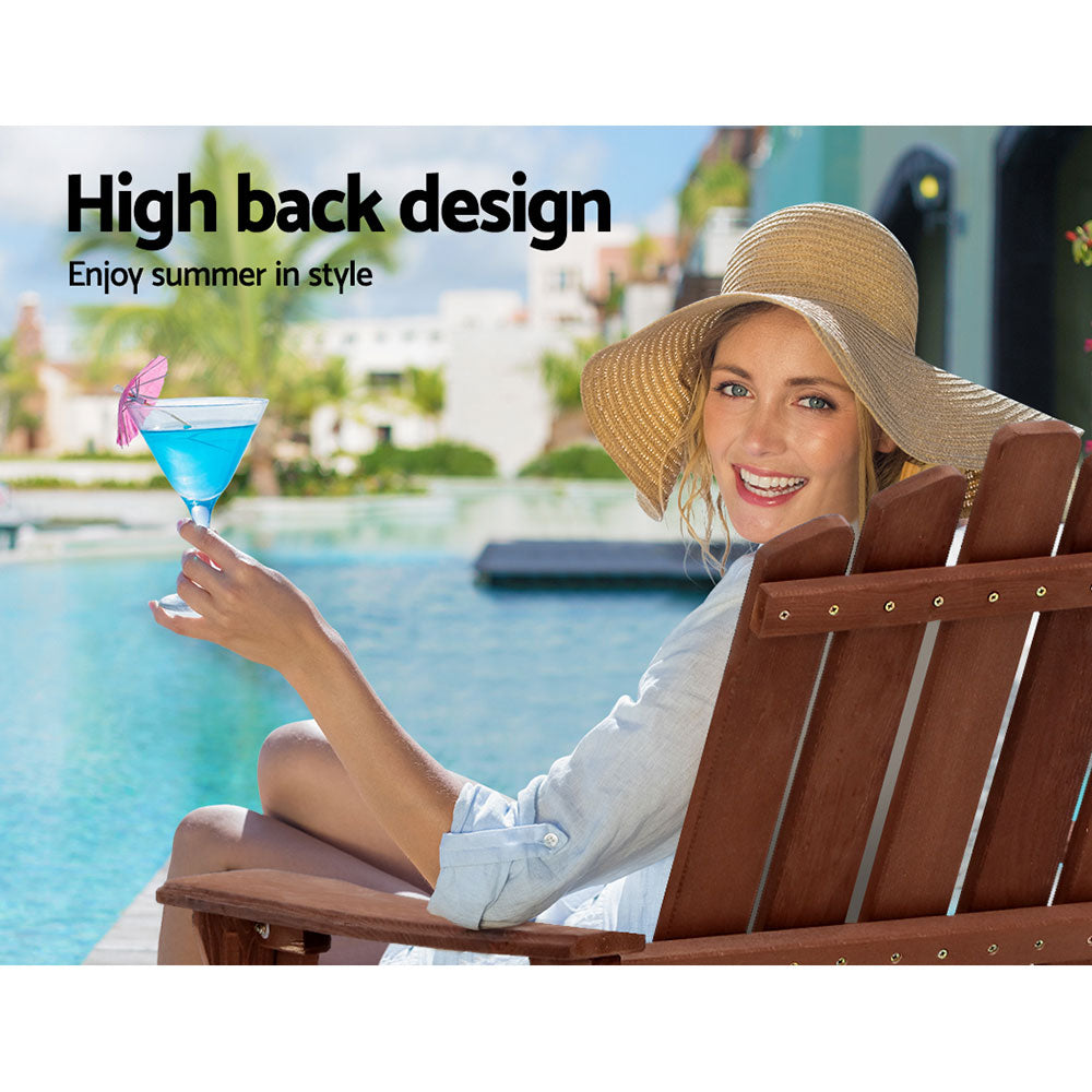 Outdoor Sun Lounge Beach Chairs Table Setting Wooden Adirondack Patio Chair Brwon, Wooden finish