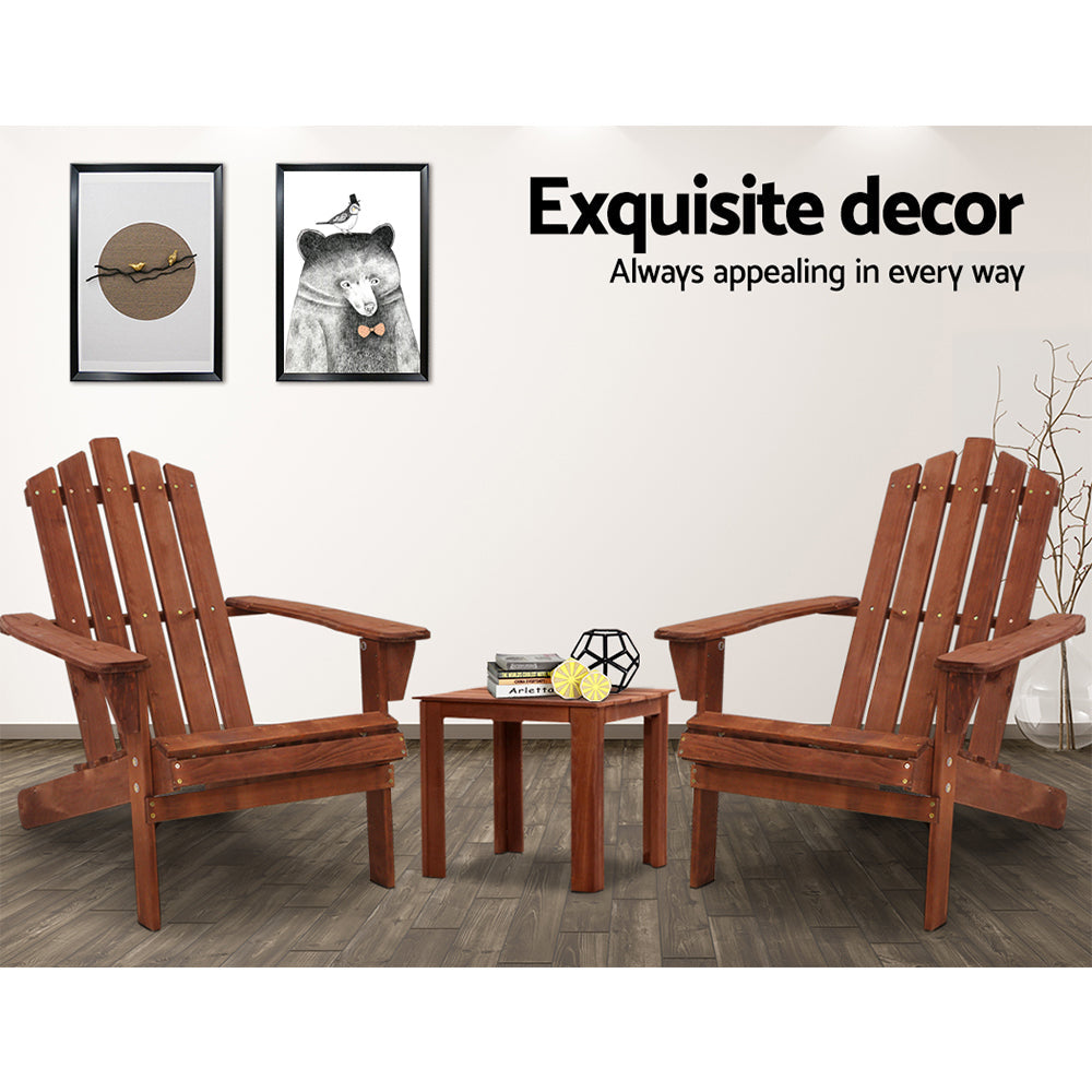 Outdoor Sun Lounge Beach Chairs Table Setting Wooden Adirondack Patio Chair Brwon with Gardeon