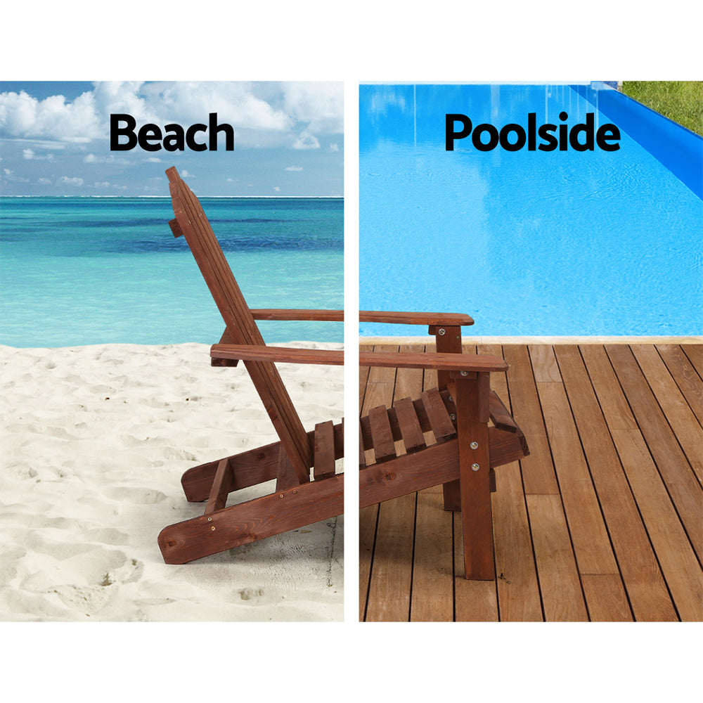 Outdoor Sun Lounge Beach Chairs Table Setting Wooden Adirondack Patio Chair Brwon with Outdoor Sofas & Lounge Sets