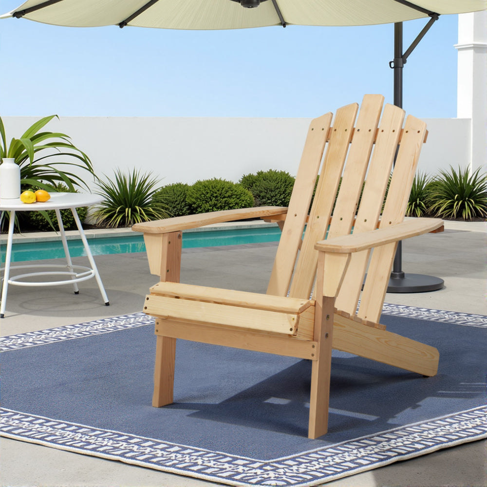 Outdoor Sun Lounge Beach Chairs Table Setting Wooden Adirondack Patio Chair Light Wood Tone - Gardeon