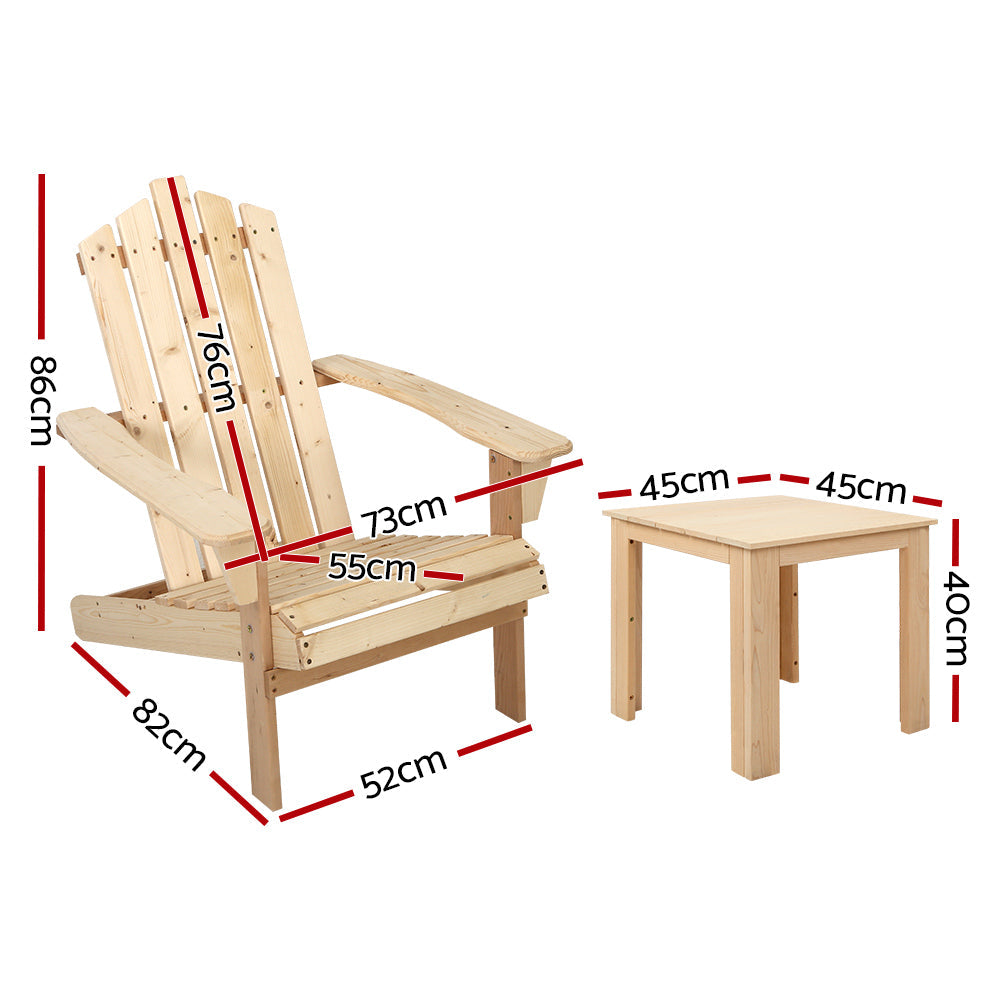 Gardeon Outdoor Sun Lounge Beach Chairs Table Setting Wooden Adirondack Patio Natural Wood Chair | Wooden finish