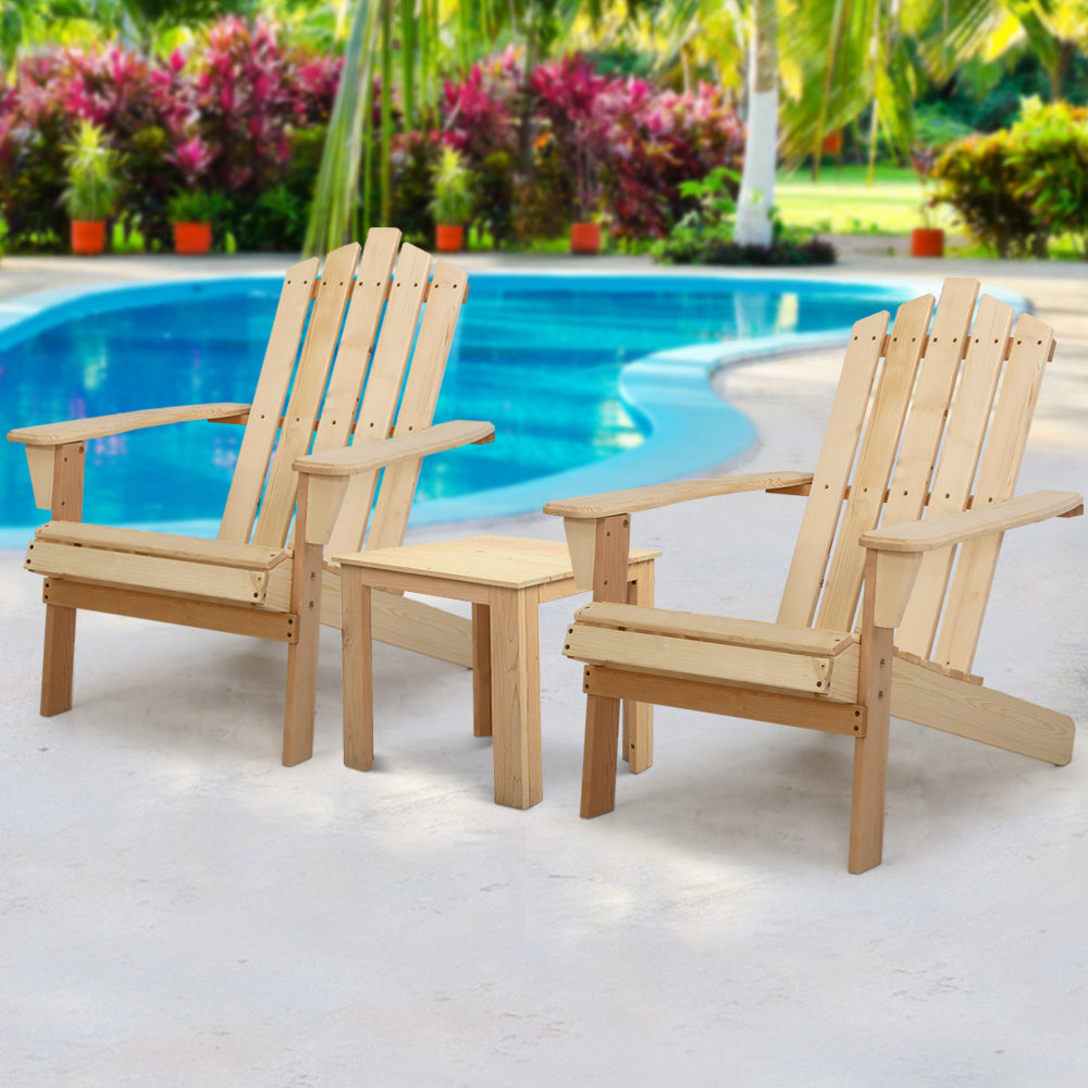 Gardeon Outdoor Sun Lounge Beach Chairs Table Setting Wooden Adirondack Patio Natural Wood Chair - Outdoor Chairs