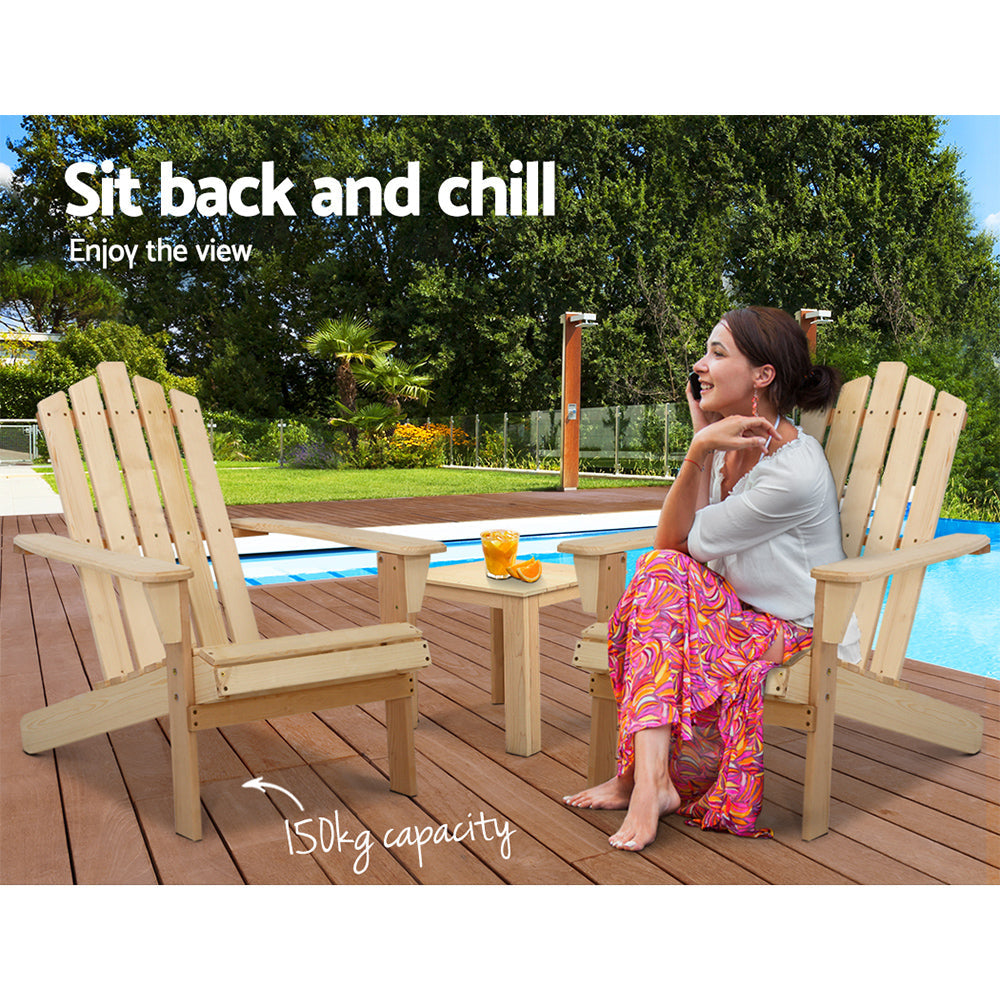 Gardeon Outdoor Sun Lounge Beach Chairs Table Setting Wooden Adirondack Patio Natural Wood Chair - Natural colour