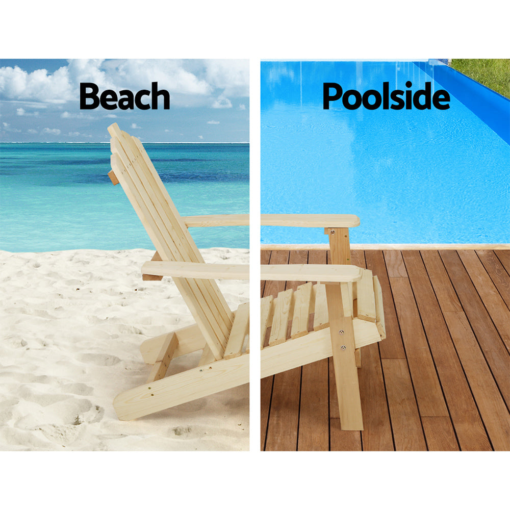 Gardeon Outdoor Sun Lounge Beach Chairs Table Setting Wooden Adirondack Patio Natural Wood Chair with Natural colour