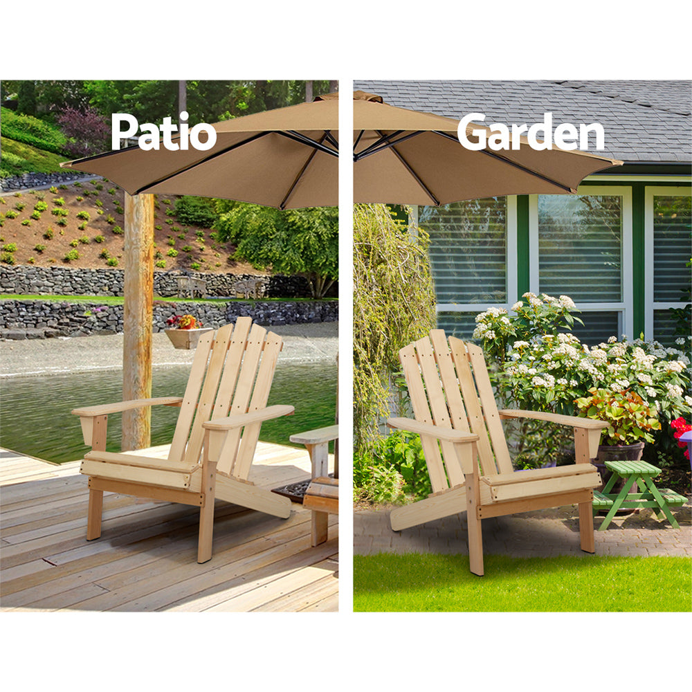 Gardeon Outdoor Sun Lounge Beach Chairs Table Setting Wooden Adirondack Patio Natural Wood Chair with Wooden finish