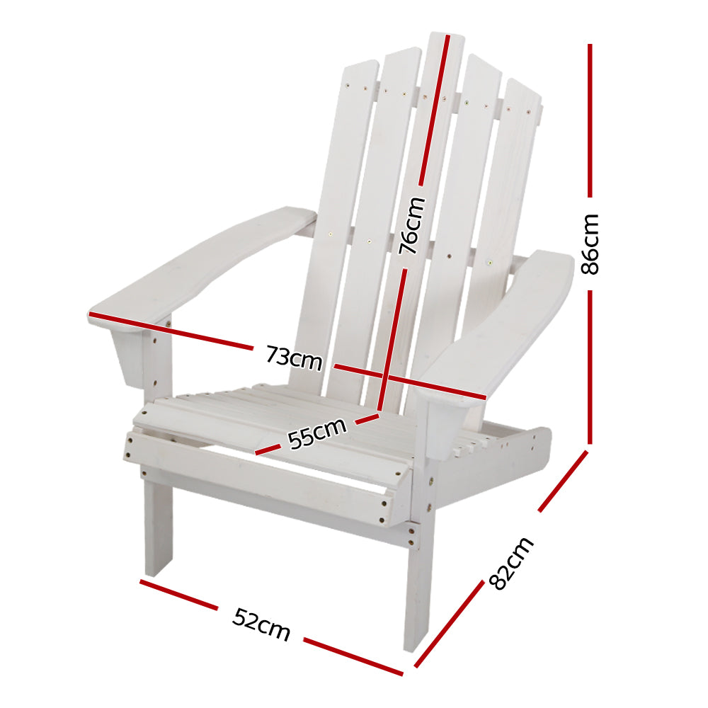Outdoor Chairs - Outdoor Sun Lounge Beach Chairs Table Setting Wooden Adirondack Patio - White