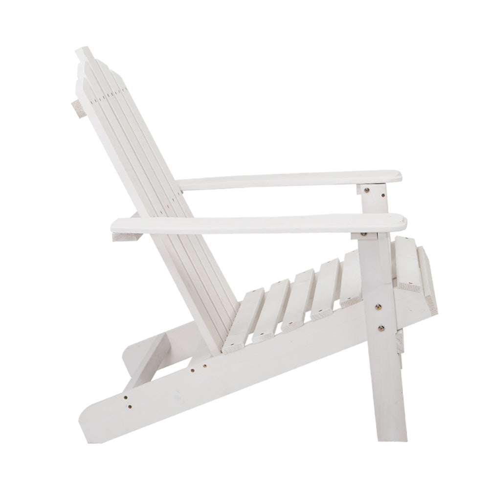 Outdoor Sun Lounge Beach Chairs Table Setting Wooden Adirondack Patio - White | White colour