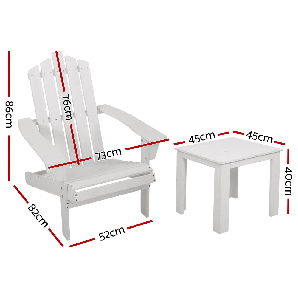 Gardeon Outdoor Sun Lounge Beach Chairs Table Setting Wooden Adirondack Patio Chair White | Wooden finish
