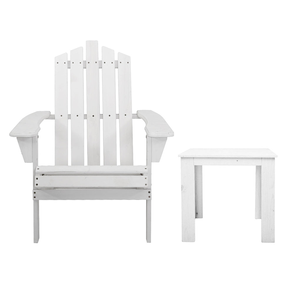 Outdoor Sofas & Lounge Sets - Gardeon Outdoor Sun Lounge Beach Chairs Table Setting Wooden Adirondack Patio Chair White