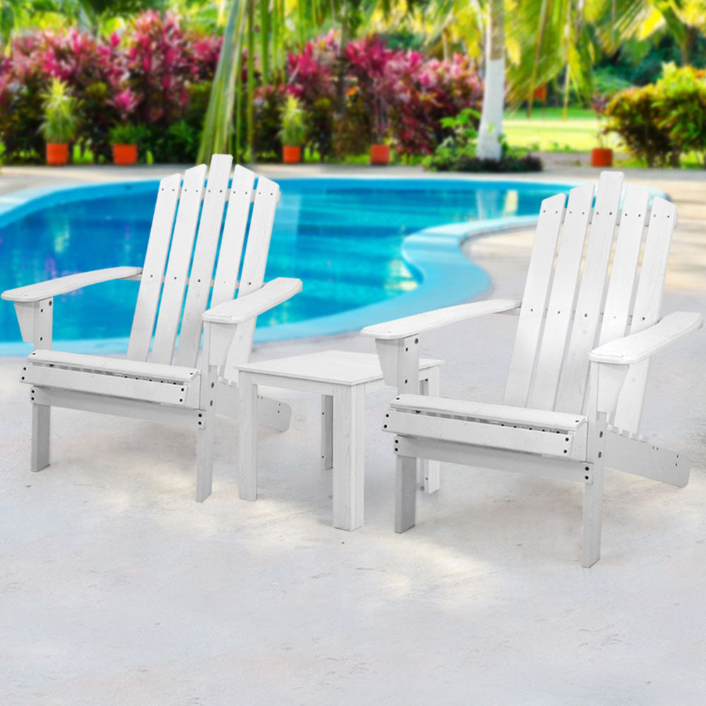 Gardeon Outdoor Sun Lounge Beach Chairs Table Setting Wooden Adirondack Patio Chair White - Outdoor Sofas & Lounge Sets