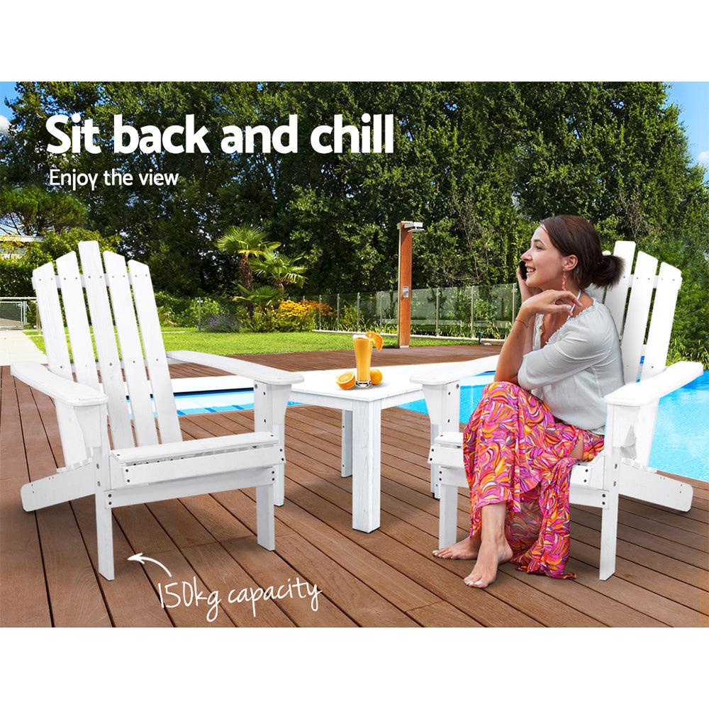 Gardeon Outdoor Sun Lounge Beach Chairs Table Setting Wooden Adirondack Patio Chair White - White colour
