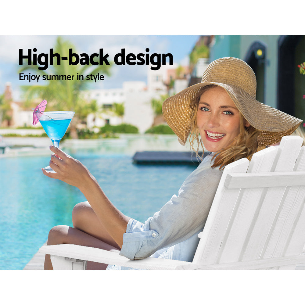 Gardeon Outdoor Sun Lounge Beach Chairs Table Setting Wooden Adirondack Patio Chair White, Wooden finish