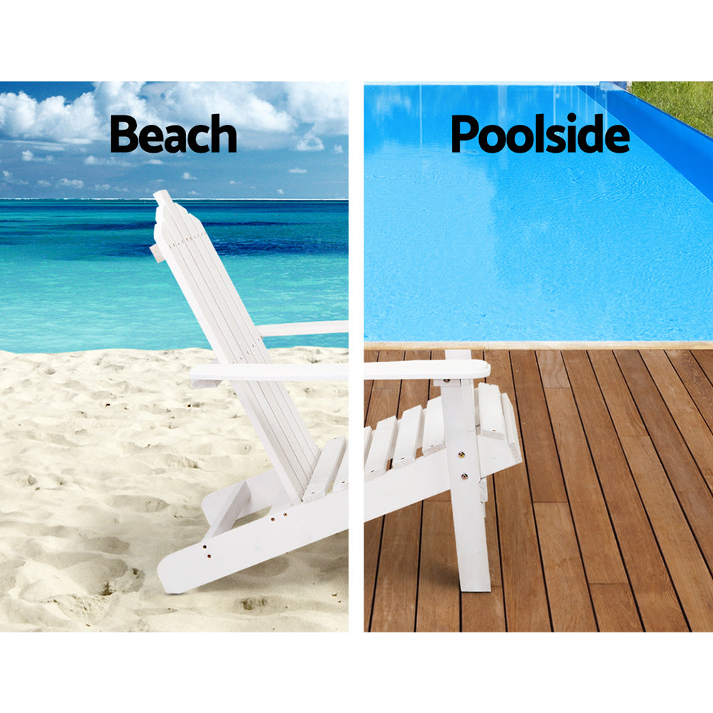 Gardeon Outdoor Sun Lounge Beach Chairs Table Setting Wooden Adirondack Patio Chair White with White colour