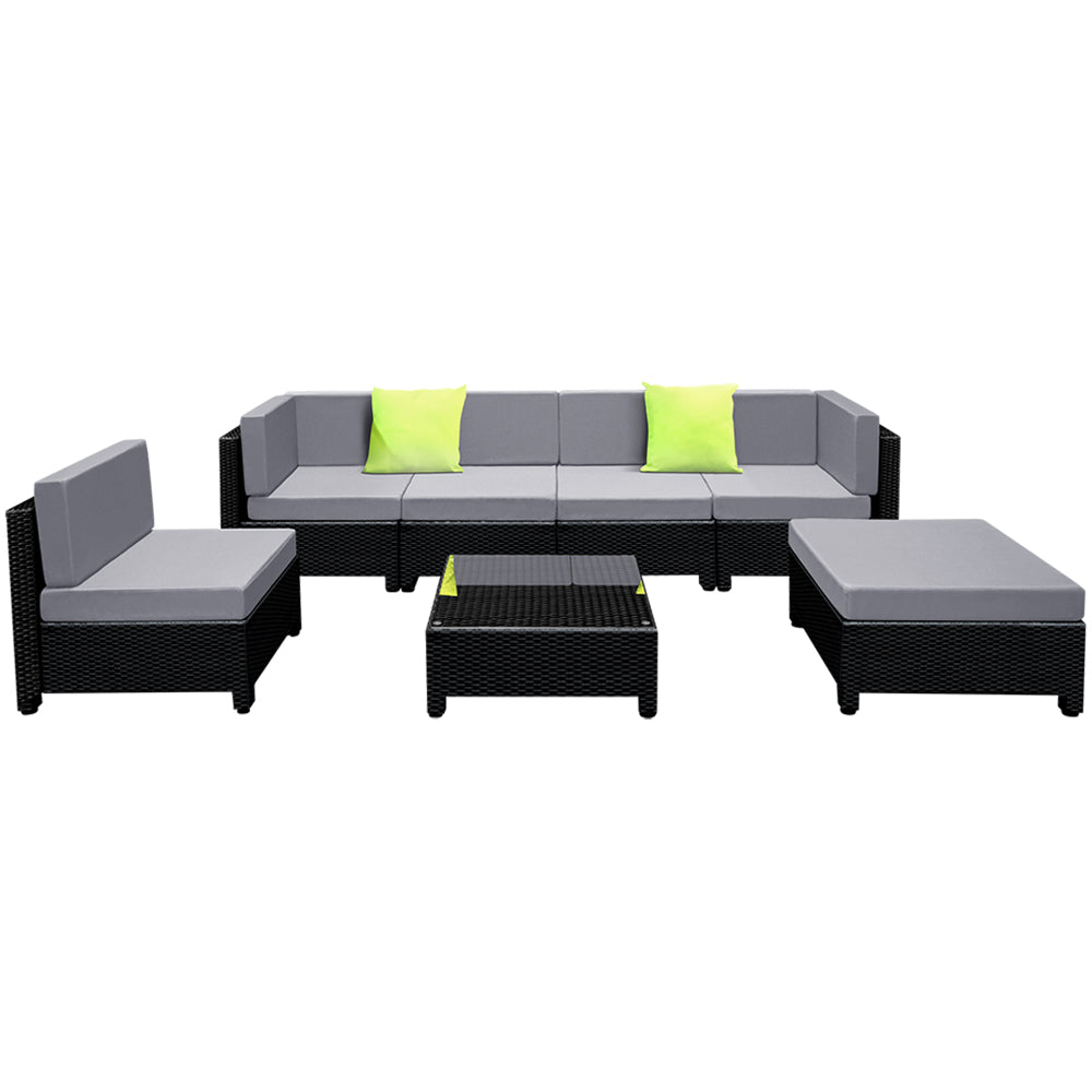 7-Piece Wicker Outdoor Sofa Set with Cushions and Seat Covers Included