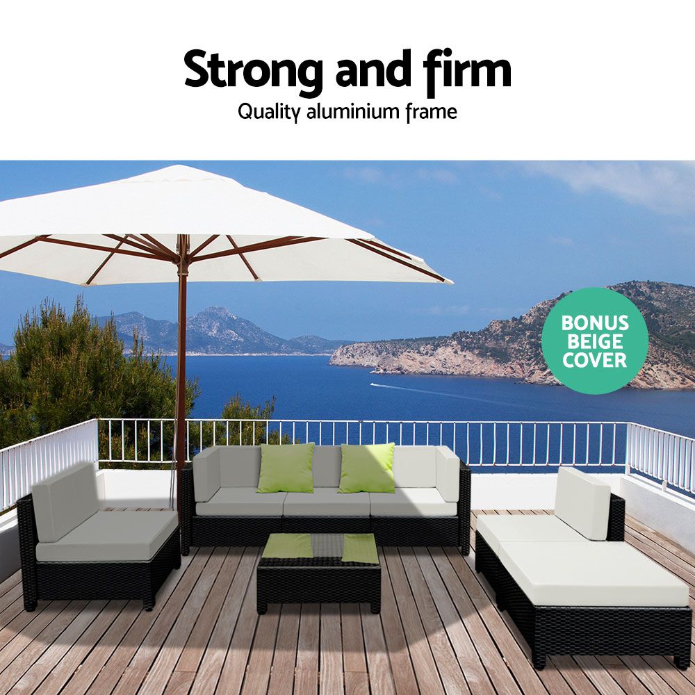 7-Piece Wicker Outdoor Sofa Set with Cushions and Seat Covers Included