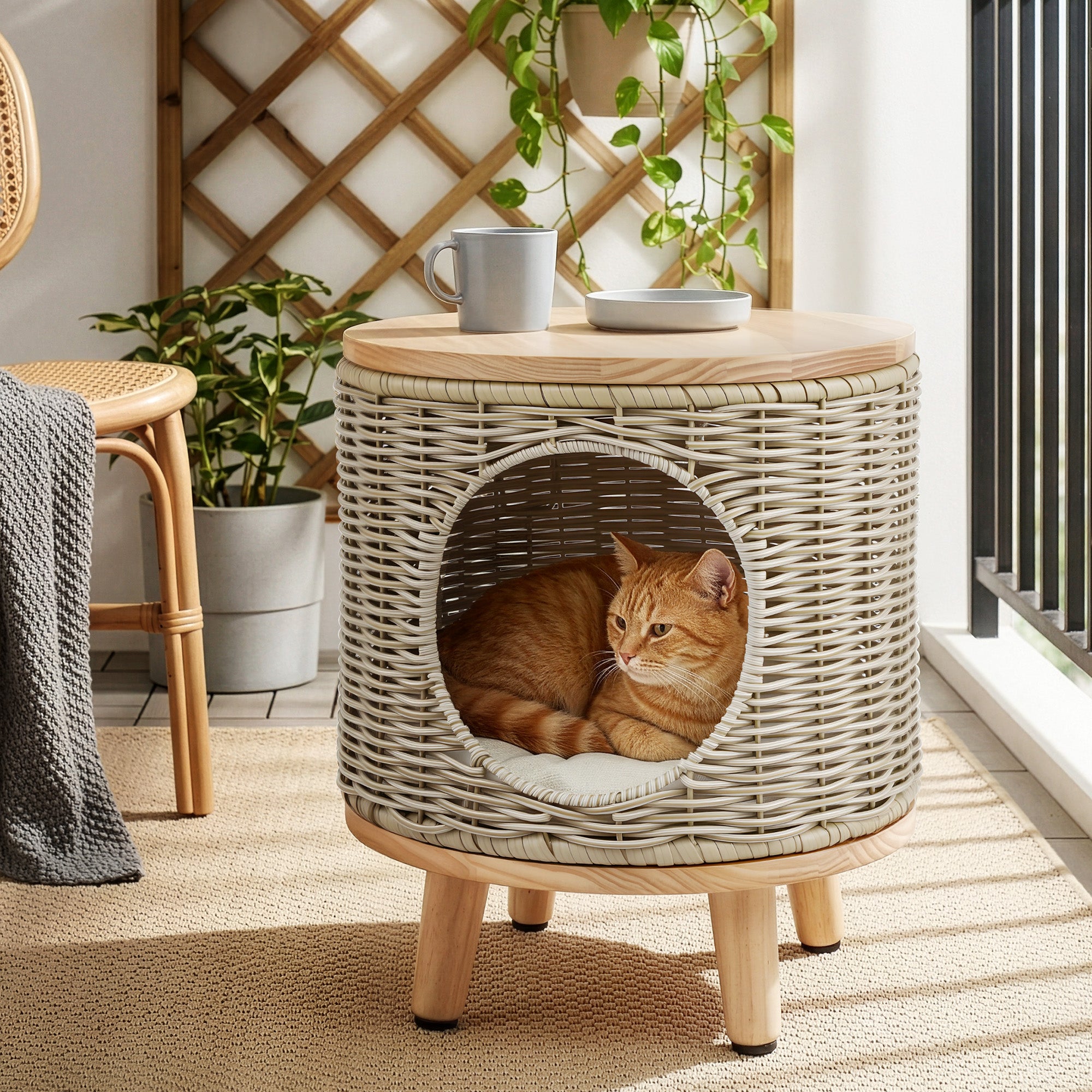 Wicker Pet Bed Side Table Outdoor Rattan | Simpledeals