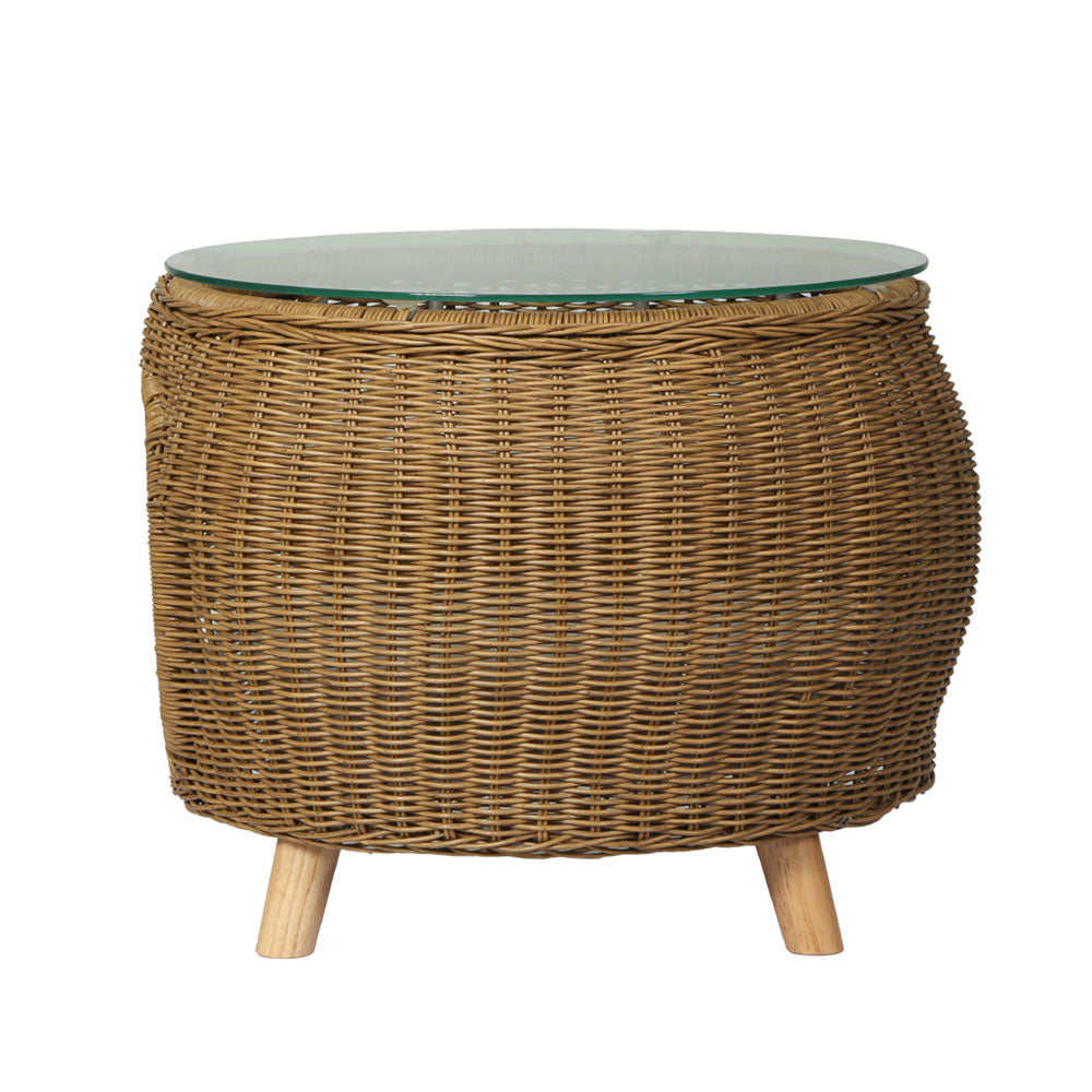 Wicker Coffee Side Table With Pet Bed Storage - Outdoor Aluminum