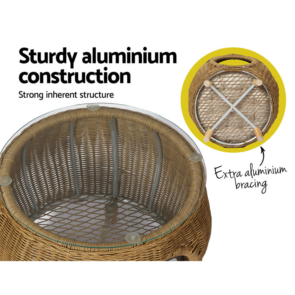 Wicker Coffee Side Table With Pet Bed Storage - Outdoor Aluminum