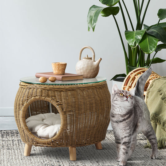 Coffee Side Table Pet Bed Wicker Indoor Outdoor Furniture