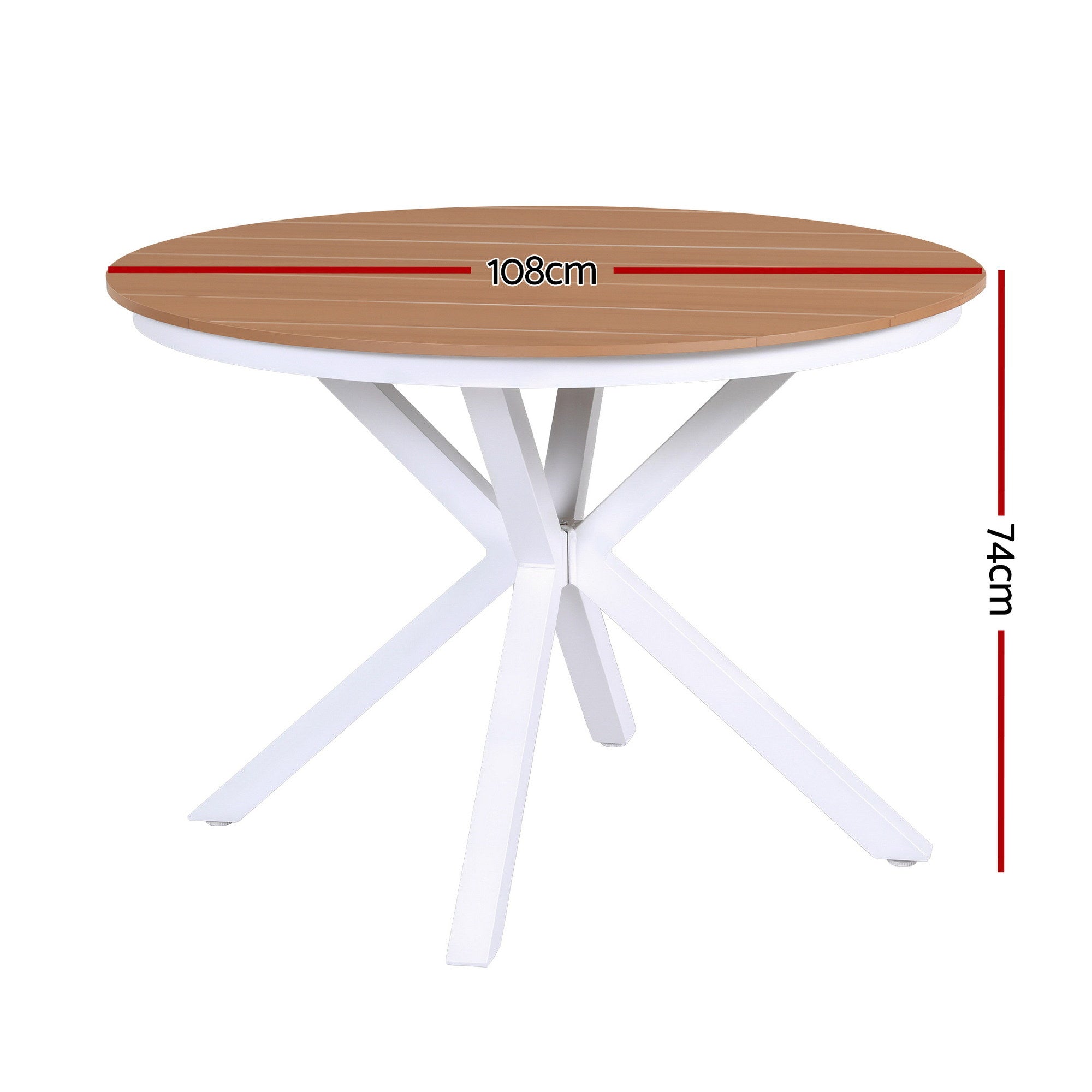108CM Outdoor Dining Table Aluminum Frame WPC Top Patio Furniture Round