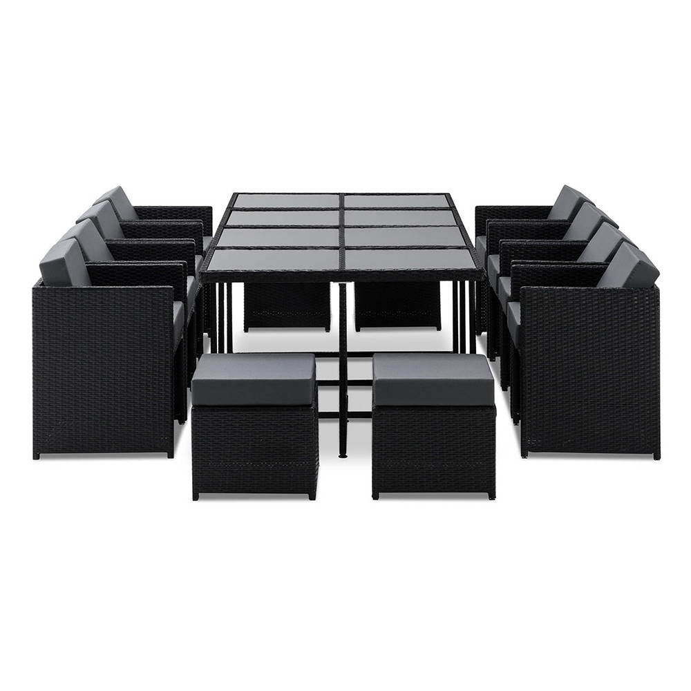 Outdoor Dining Set 13 Piece Wicker Table Chairs Setting Black
