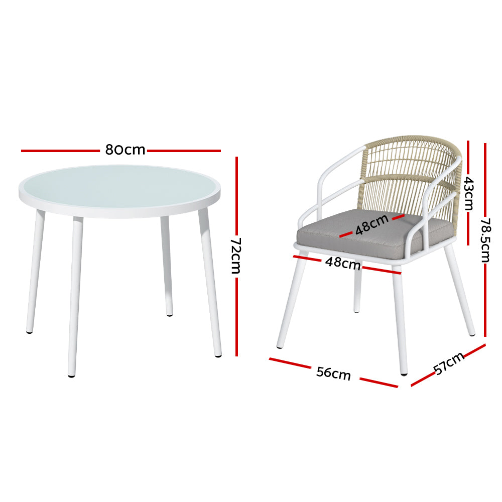 Outdoor Dining Set 5 Piece Aluminum Table Chairs Setting White