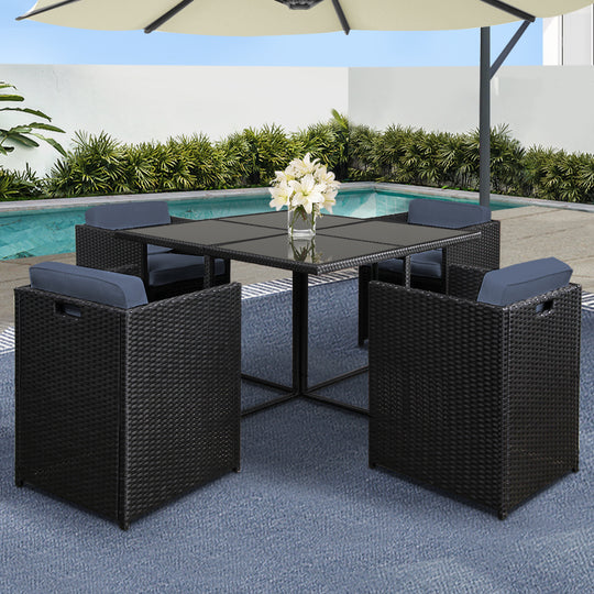 5 Piece Wicker Outdoor Dining Set Black | PayPal